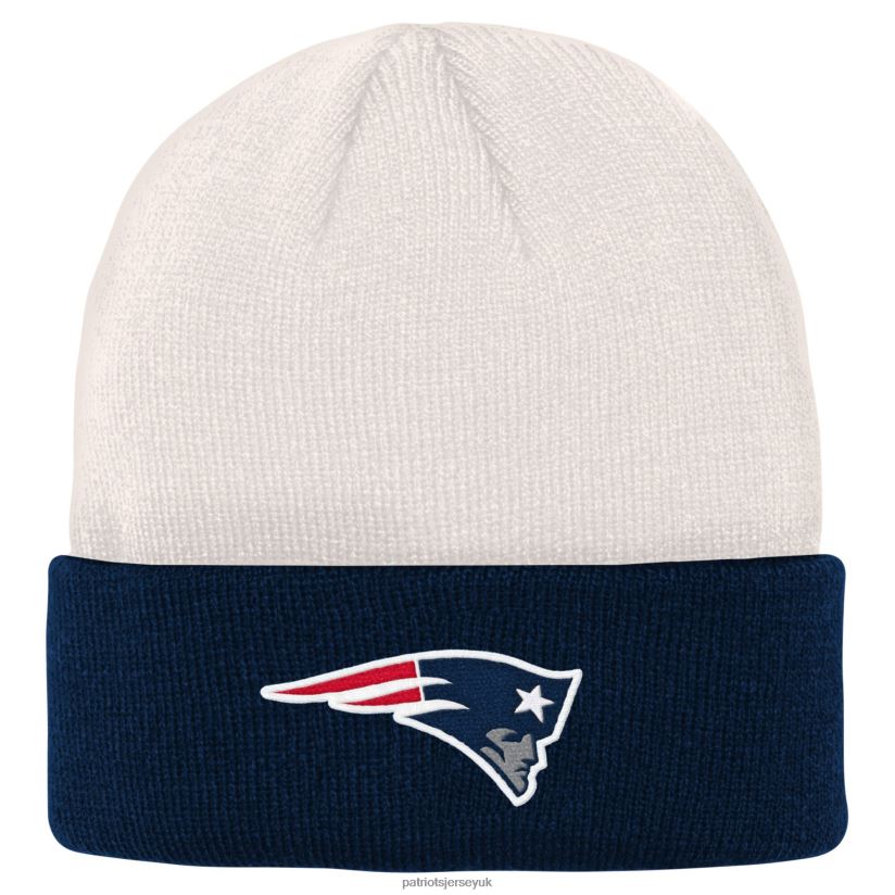 Cream/Navy Bone Cuffed Knit Hat Kids Patriots Jersey Accessories 6B6H8J3005