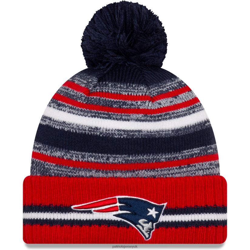 New Era Navy/Red 2021 NFL Sideline Sport Pom Cuffed Knit Hat Kids Patriots Jersey Accessories 6B6H8J3015