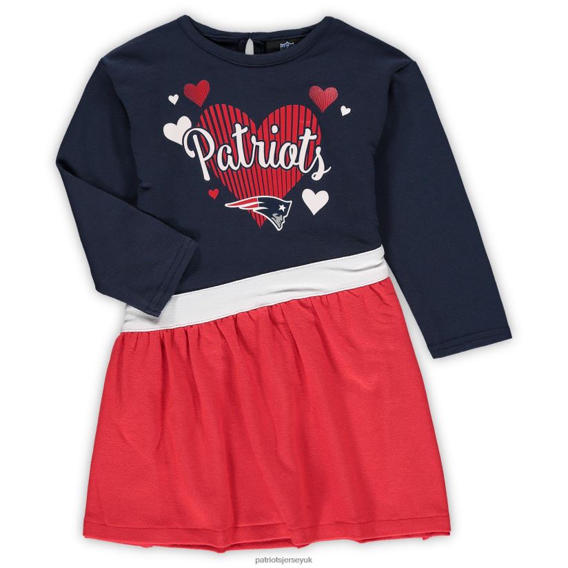 Girls Infant Navy All Hearts Jersey Long Sleeve Dress Kids Patriots Jersey Clothing 6B6H8J2943