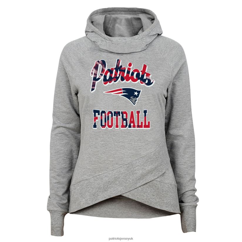 Girls Heathered Gray Dye Hard Fan Funnel Neck Pullover Hoodie Kids Patriots Jersey Clothing 6B6H8J3036