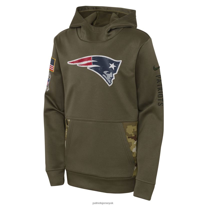 Nike Olive 2022 Salute To Service Performance Pullover Hoodie Kids Patriots Jersey Clothing 6B6H8J3028