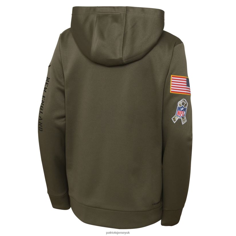 Nike Olive 2022 Salute To Service Performance Pullover Hoodie Kids Patriots Jersey Clothing 6B6H8J3028