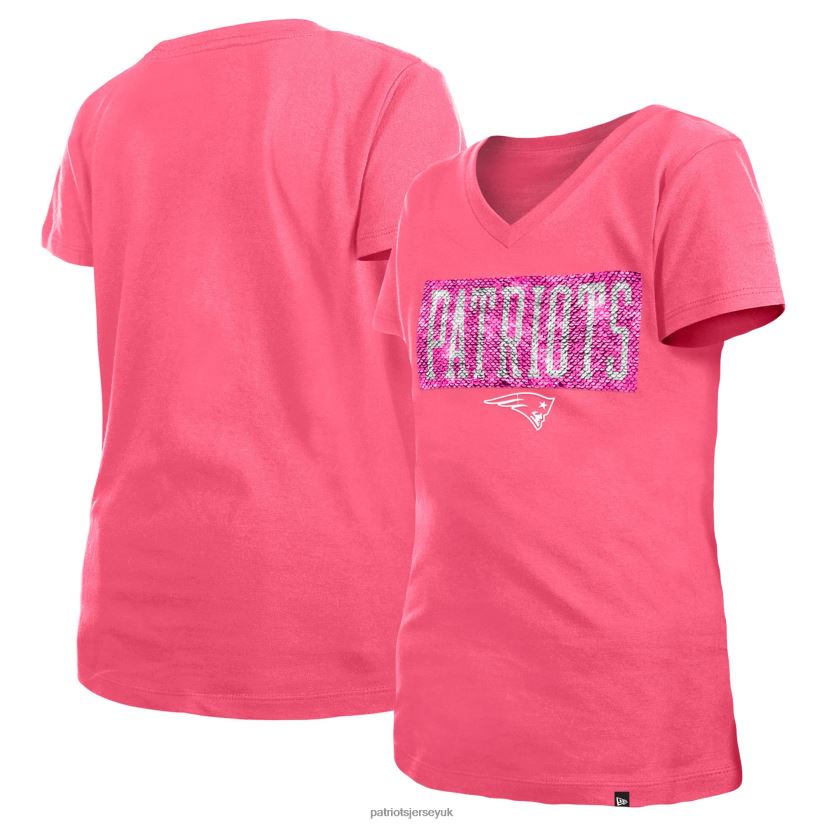 Girls New Era Pink Reverse Sequin V-Neck T-Shirt Kids Patriots Jersey Clothing 6B6H8J3095