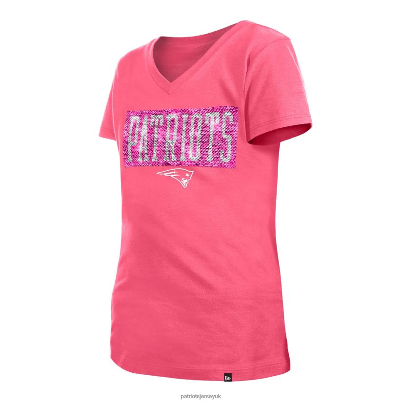Girls New Era Pink Reverse Sequin V-Neck T-Shirt Kids Patriots Jersey Clothing 6B6H8J3095