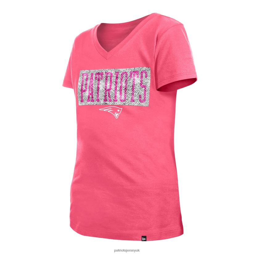 Girls New Era Pink Reverse Sequin V-Neck T-Shirt Kids Patriots Jersey Clothing 6B6H8J3095