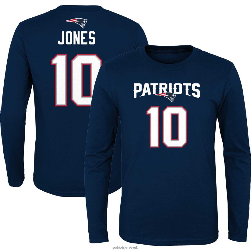 Mac Jones Navy Mainliner Player Name & Number Long Sleeve T-Shirt Kids Patriots Jersey Clothing 6B6H8J3127