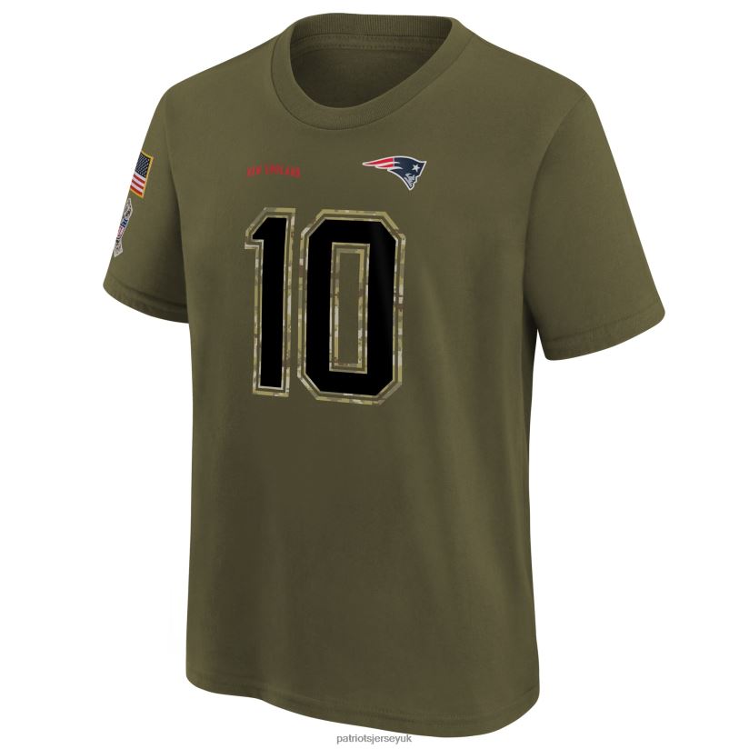 Nike Mac Jones Olive 2022 Salute To Service Name & Number T-Shirt Kids Patriots Jersey Clothing 6B6H8J3121