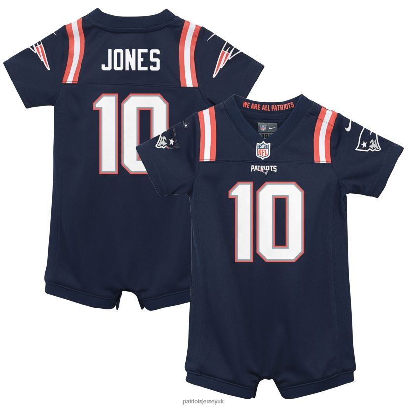 Newborn & Infant Nike Mac Jones Navy Game Romper Jersey Kids Patriots Jersey Clothing 6B6H8J3046