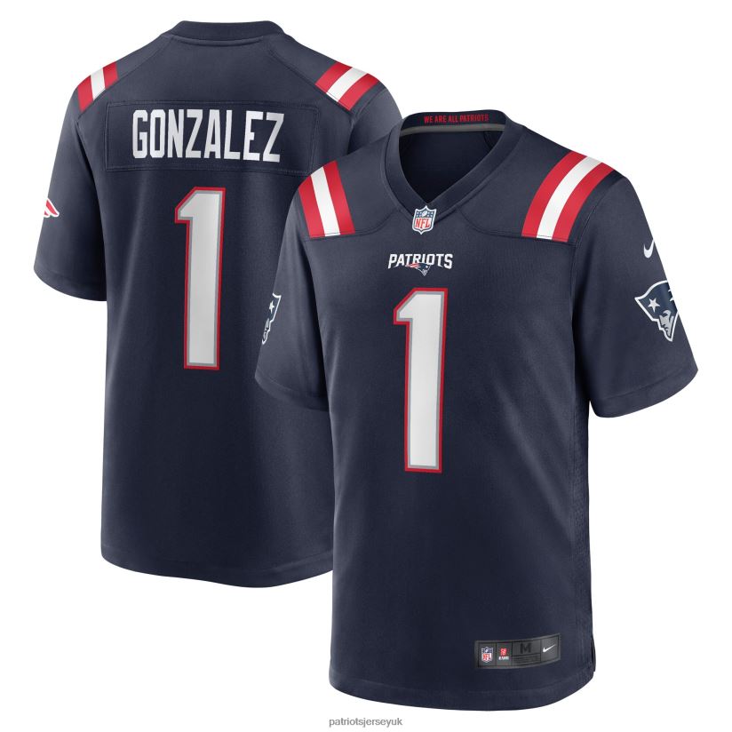 Nike Christian Gonzalez Navy 2023 NFL Draft First Round Pick Game Jersey Kids Patriots Jersey Clothing 6B6H8J3050