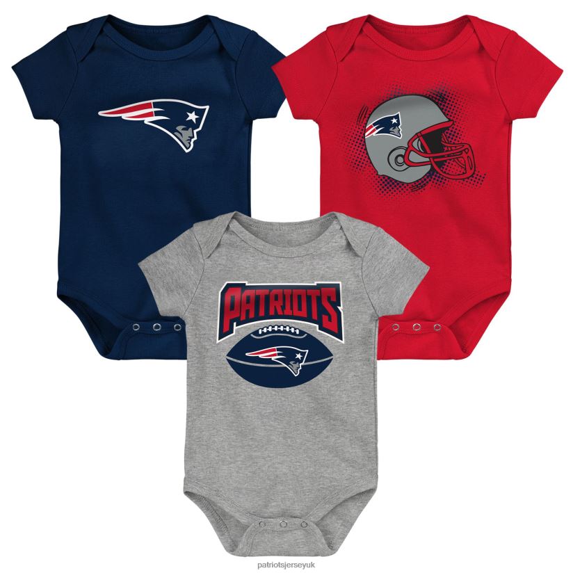 Infant Navy/Red/Heathered Gray 3-Pack Game On Bodysuit Set Kids Patriots Jersey Clothing 6B6H8J3066