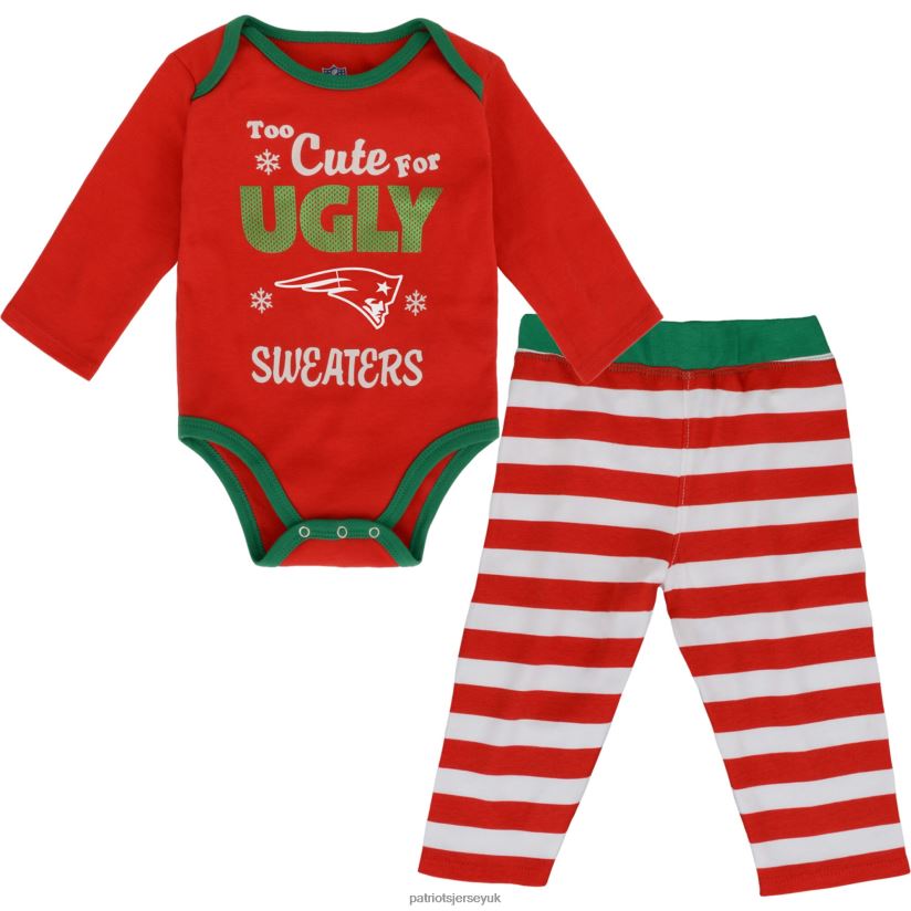 Girls Infant Red Too Cute Long Sleeve Bodysuit & Pants Set Kids Patriots Jersey Clothing 6B6H8J3078