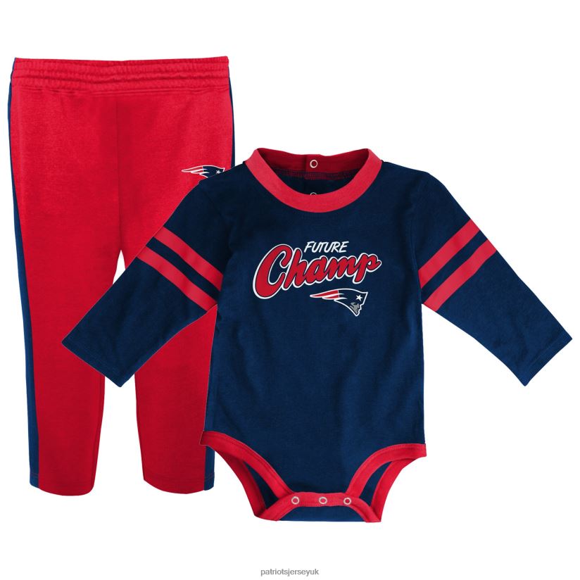 Infant Navy/Red Little Kicker Long Sleeve Bodysuit & Pants Set Kids Patriots Jersey Clothing 6B6H8J3059