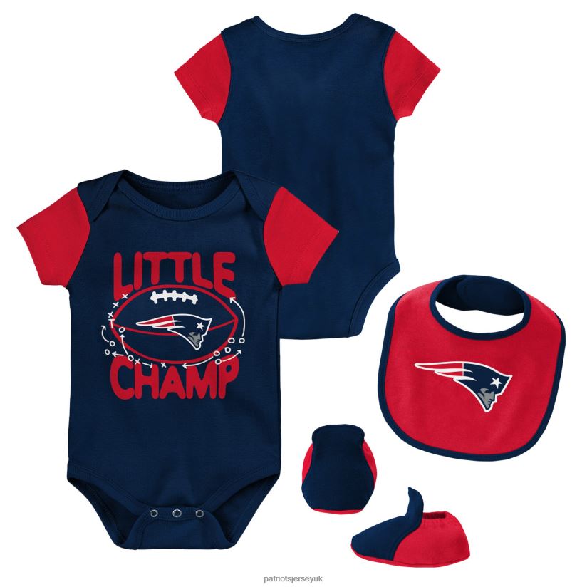 Newborn & Infant Navy/Red Little Champ Three-Piece Bodysuit Bib & Booties Set Kids Patriots Jersey Clothing 6B6H8J3069