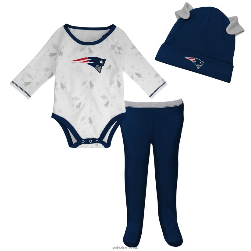 Newborn & Infant White/Navy Dream Team Bodysuit Pants & Hat Set Kids Patriots Jersey Clothing 6B6H8J3070