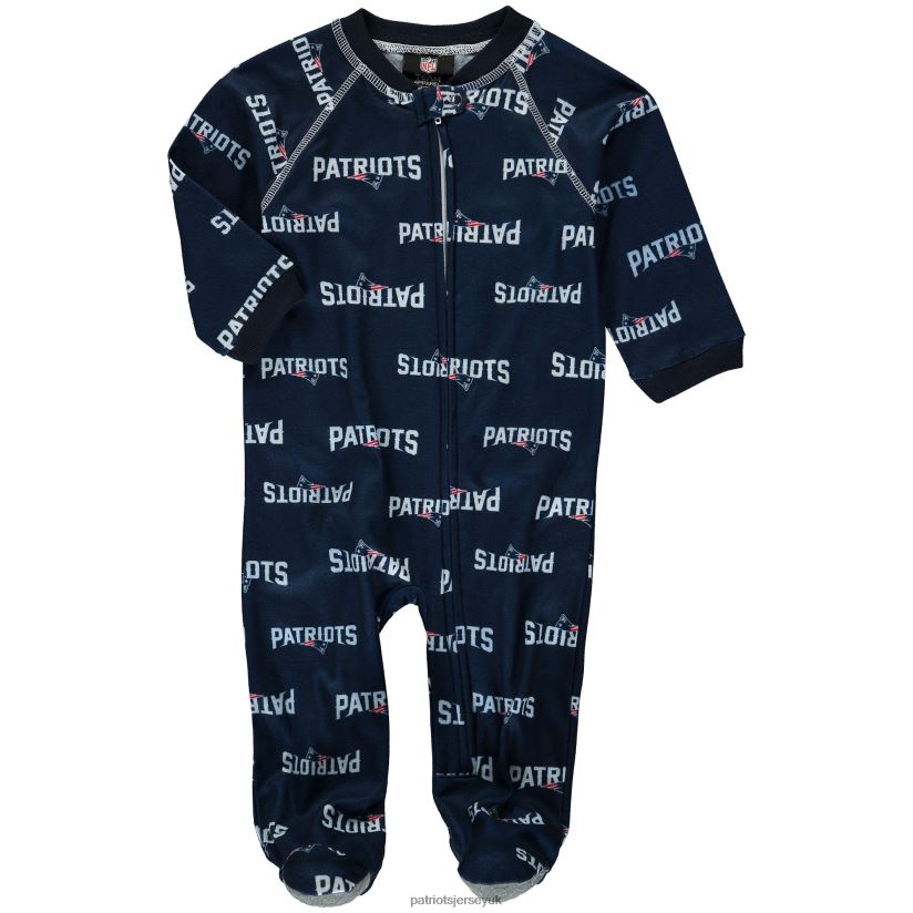 Infant Piped Raglan Full Zip Coverall - Navy Blue Kids Patriots Jersey Clothing 6B6H8J3083