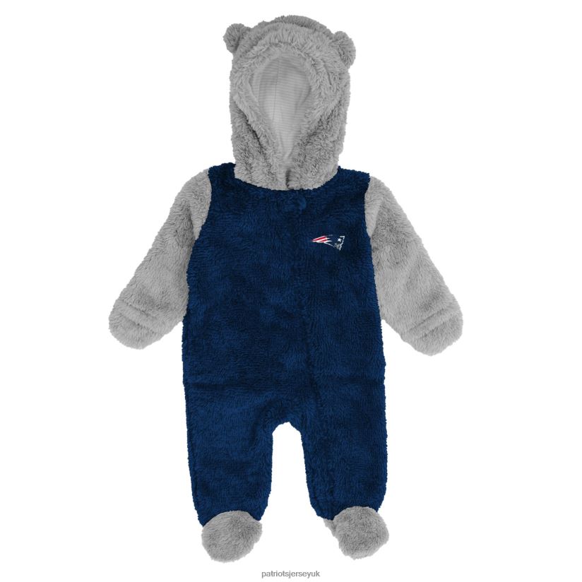 Newborn & Infant Navy/Gray Game Nap Teddy Fleece Bunting Full-Zip Sleeper Kids Patriots Jersey Clothing 6B6H8J3065