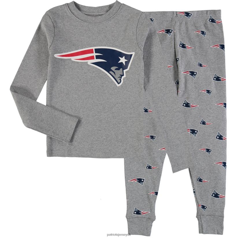 Preschool Heathered Gray Long Sleeve T-Shirt & Pants Sleep Set Kids Patriots Jersey Clothing 6B6H8J3086