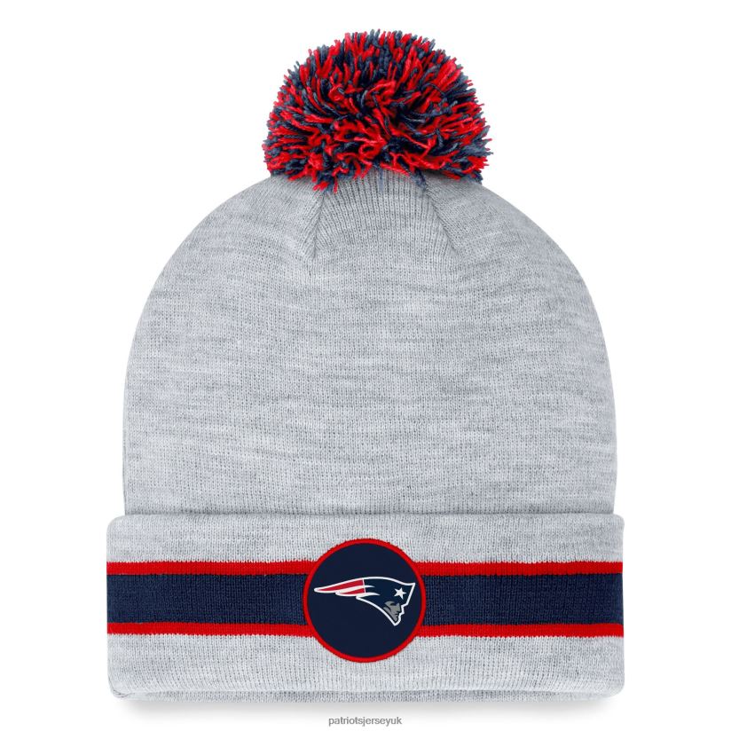 Fanatics Branded Heather Gray Cuffed Knit Hat with Pom Men Patriots Jersey Accessories 6B6H8J387