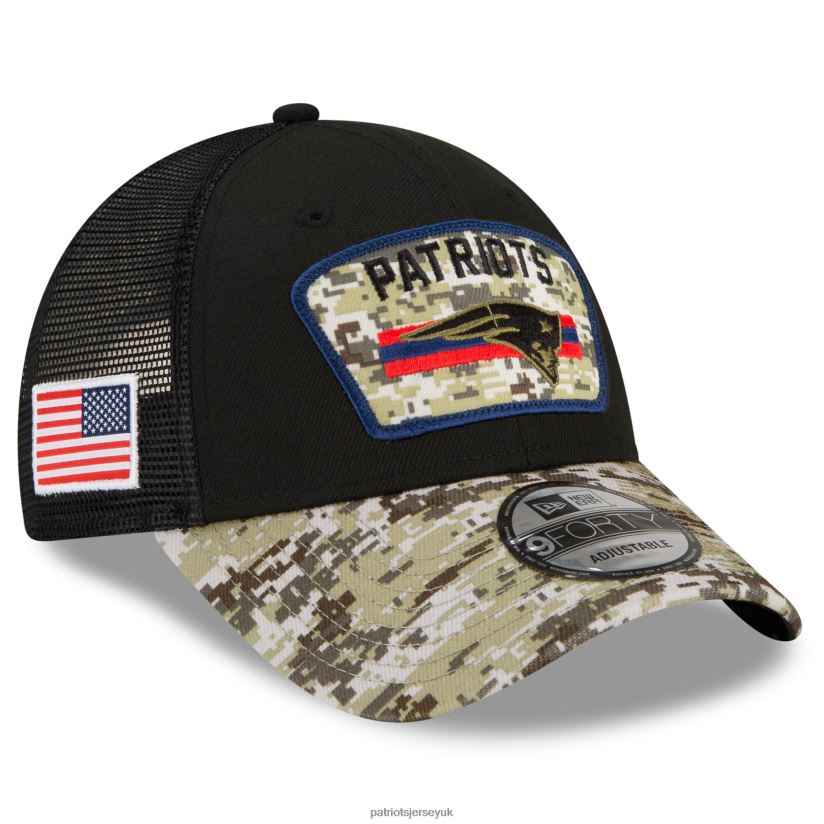 New Era Black/Camo 2021 Salute To Service Trucker 9FORTY Snapback Adjustable Hat Men Patriots Jersey Accessories 6B6H8J216