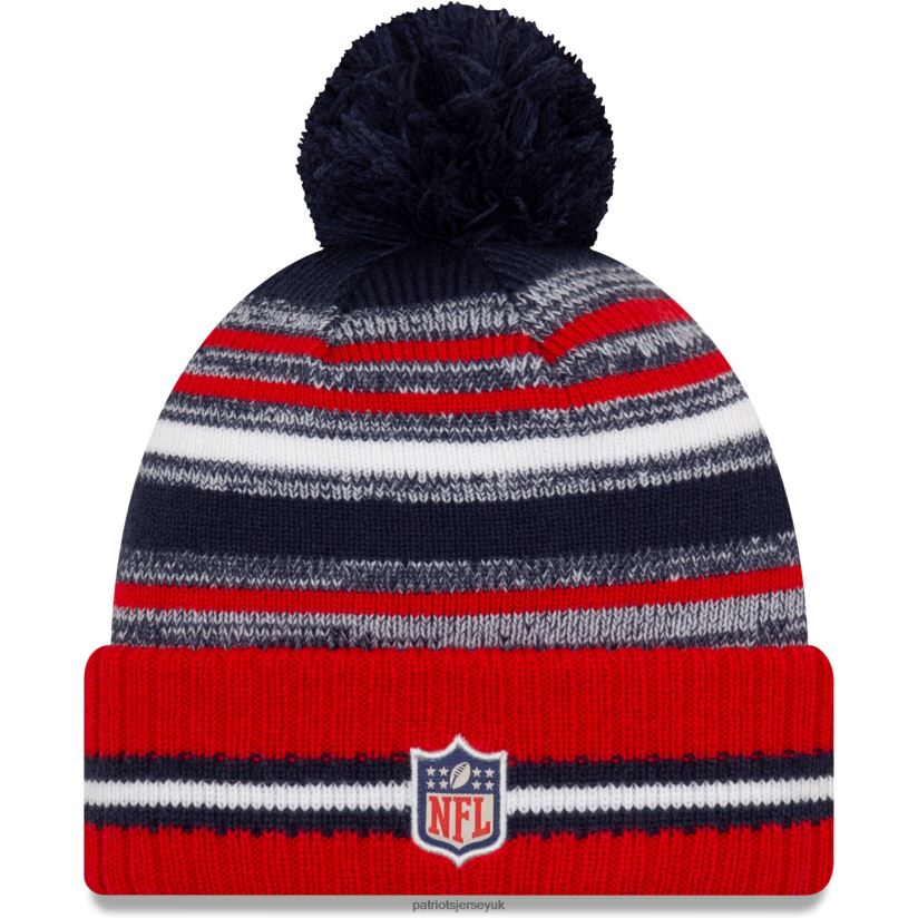 New Era Navy/Red 2021 NFL Sideline Sport Official Pom Cuffed Knit Hat Men Patriots Jersey Accessories 6B6H8J450