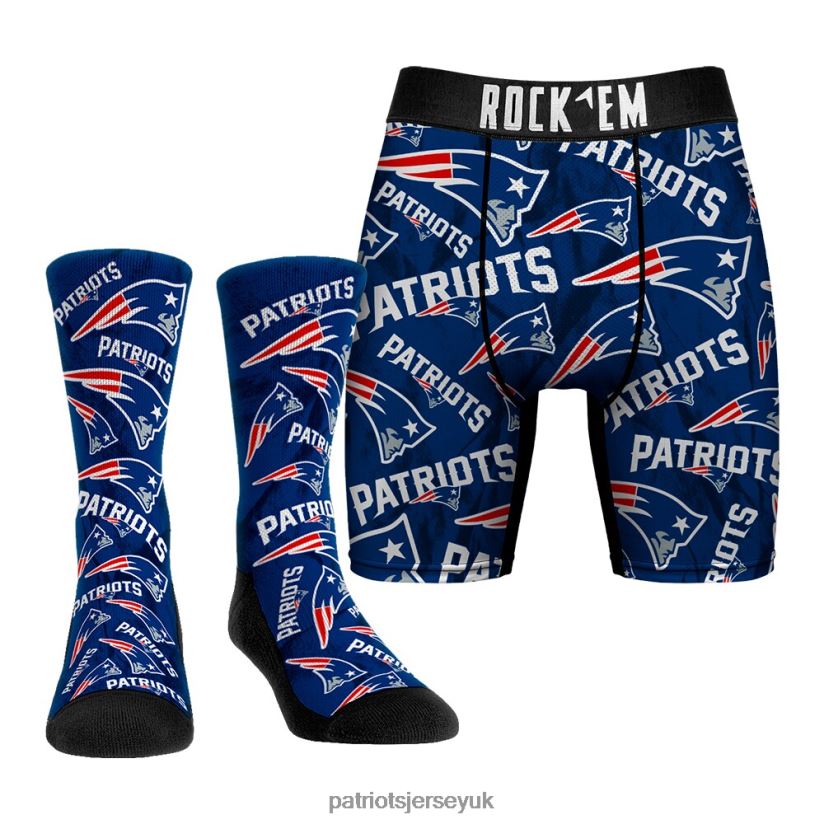 Rock Em Socks All-Over Logo Underwear and Crew Socks Combo Pack Men Patriots Jersey Accessories 6B6H8J16