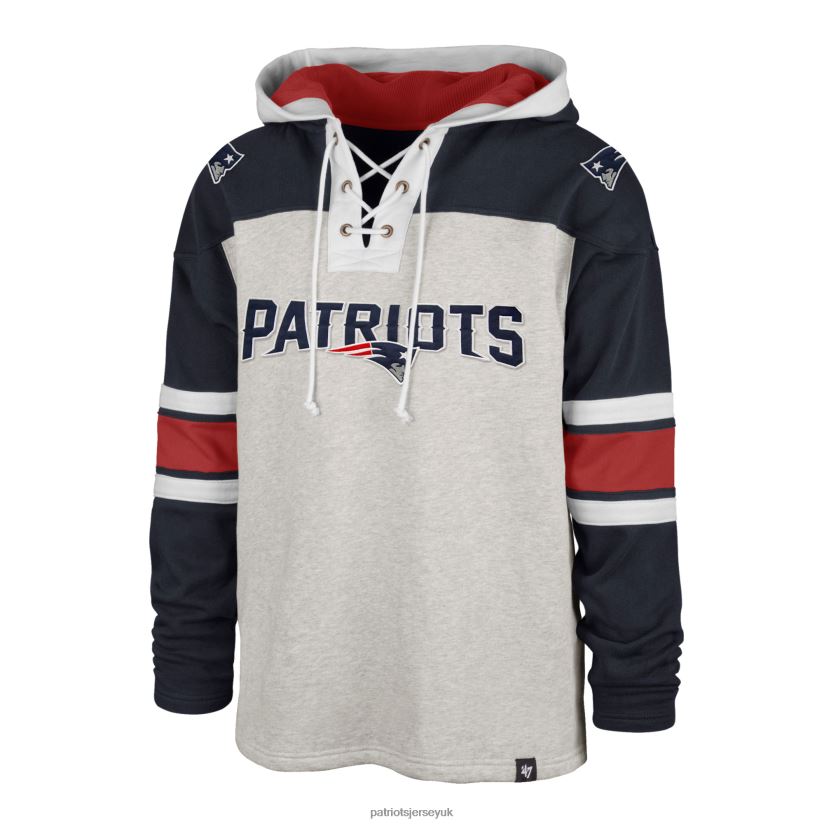 47 Heather Gray Gridiron Lace-Up Pullover Hoodie Men Patriots Jersey Clothing 6B6H8J496