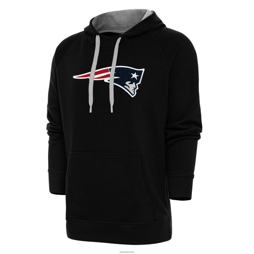 Antigua Black Victory Chenille Pullover Hoodie Men Patriots Jersey Clothing 6B6H8J684