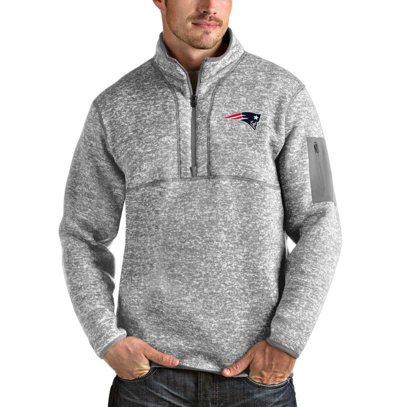 Antigua Heather Gray Team Logo Fortune Quarter-Zip Pullover Jacket Men Patriots Jersey Clothing 6B6H8J631
