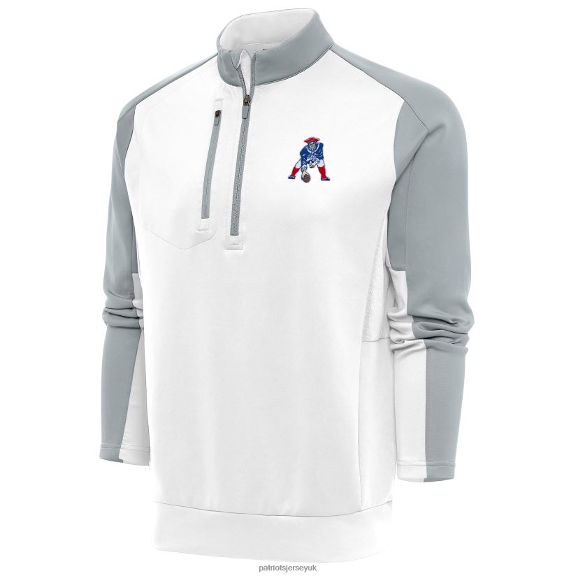 Antigua White/Silver Team Logo Throwback Team Quarter-Zip Pullover Top Men Patriots Jersey Clothing 6B6H8J766