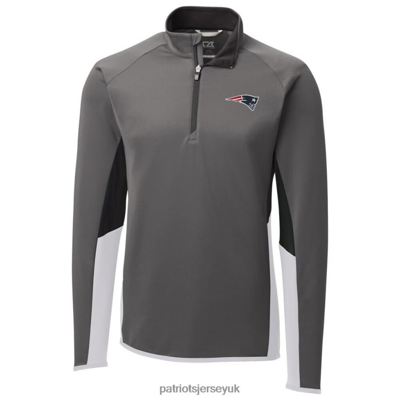 Cutter & Buck Gray Traverse Colorblock Quarter-Zip Pullover Jacket Men Patriots Jersey Clothing 6B6H8J777