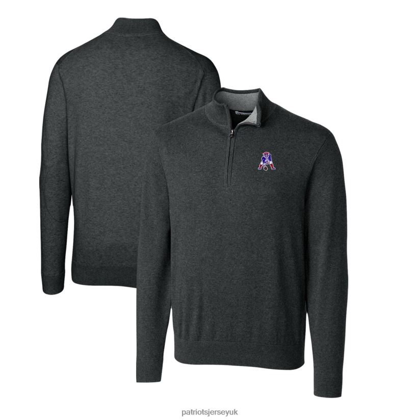 Cutter & Buck Heather Charcoal Throwback Logo Lakemont Tri-Blend Quarter-Zip Pullover Sweater Men Patriots Jersey Clothing 6B6H8J663