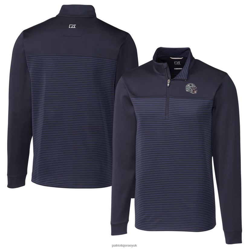 Cutter & Buck Navy Traverse Stripe Stretch Quarter-Zip Pullover Top Men Patriots Jersey Clothing 6B6H8J547
