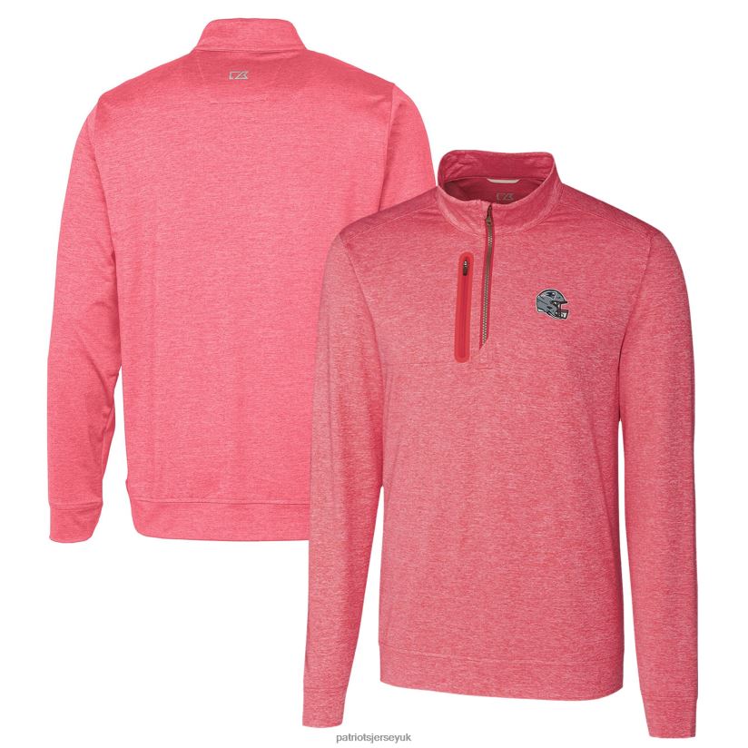 Cutter & Buck Red Helmet Stealth Heathered Quarter-Zip Pullover Top Men Patriots Jersey Clothing 6B6H8J519