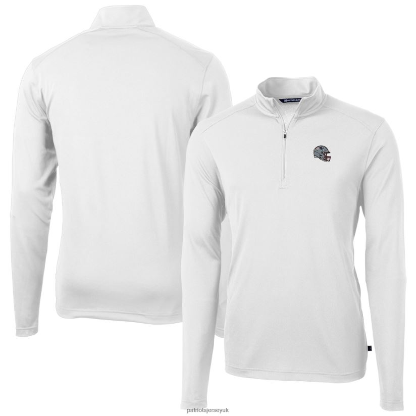Cutter & Buck White Helmet Virtue Eco Pique Recycled Quarter-Zip Pullover Top Men Patriots Jersey Clothing 6B6H8J533