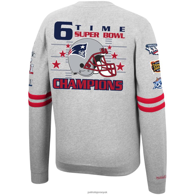 Mitchell & Ness Heathered Gray Allover Print Fleece Pullover Sweatshirt Men Patriots Jersey Clothing 6B6H8J726
