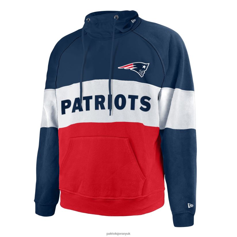 New Era Navy/Red Big & Tall Current Team Colorblock Fleece Raglan Pullover Hoodie Men Patriots Jersey Clothing 6B6H8J757