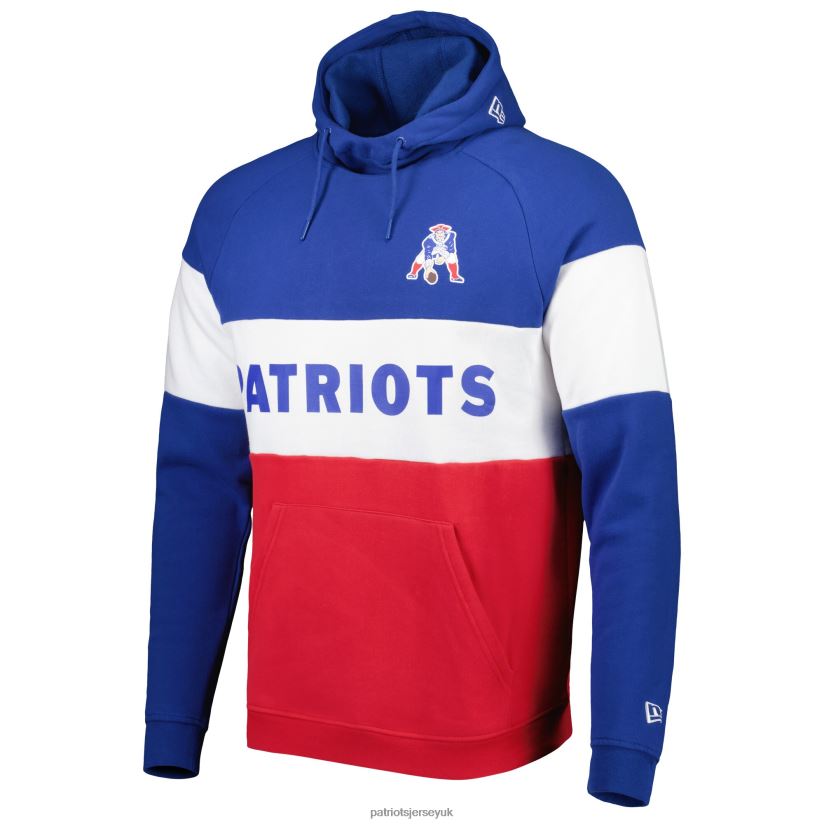 New Era Red/Royal Colorblock Throwback Pullover Hoodie Men Patriots Jersey Clothing 6B6H8J594