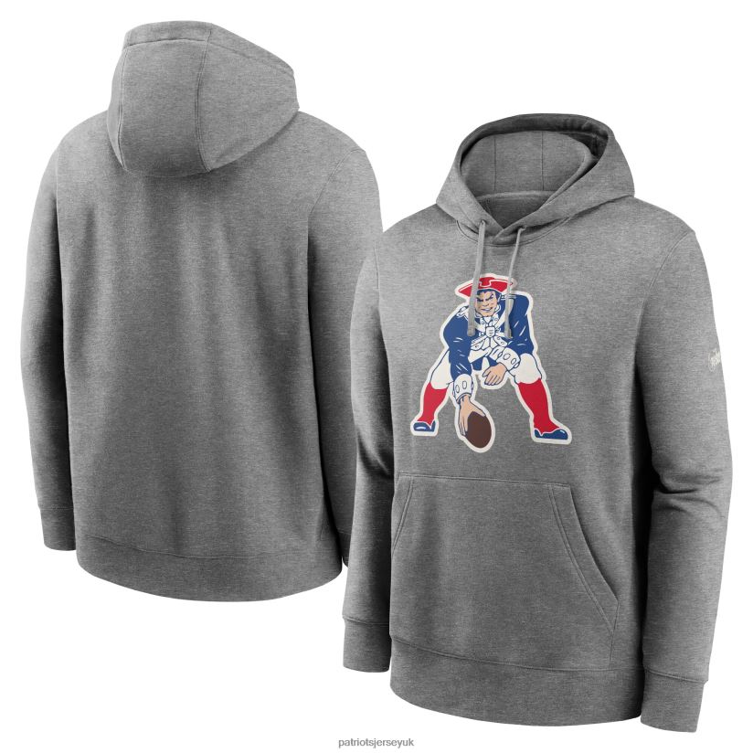 Nike Heathered Gray Rewind Club Fleece Pullover Hoodie Men Patriots Jersey Clothing 6B6H8J480