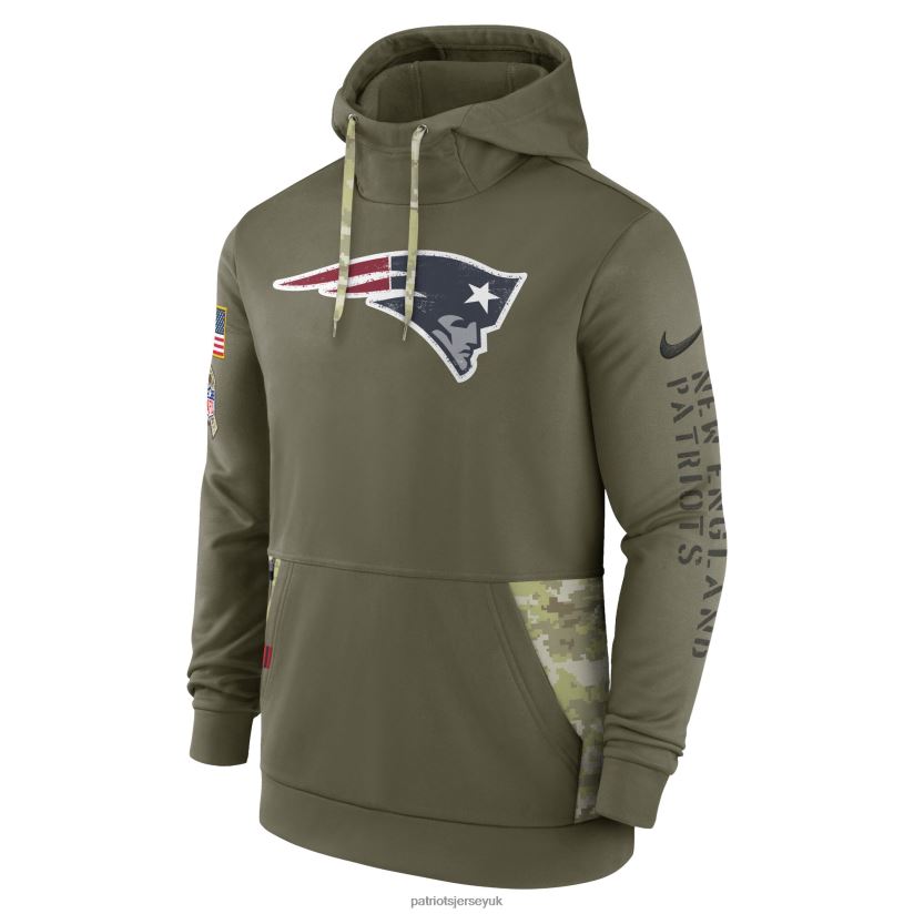 Nike Olive 2022 Salute to Service Therma Performance Pullover Hoodie Men Patriots Jersey Clothing 6B6H8J465