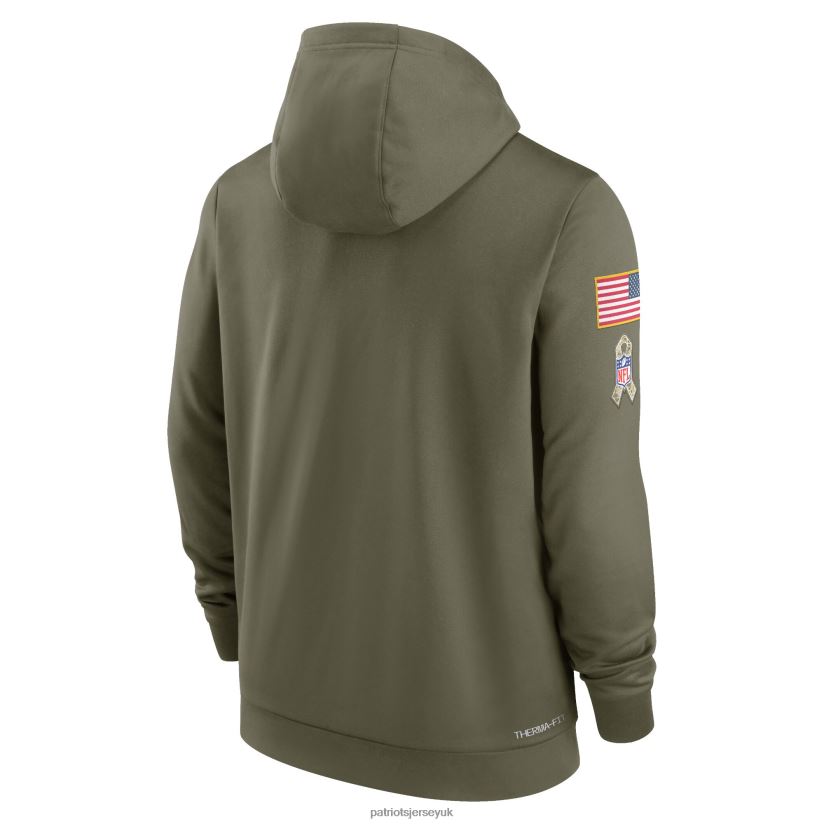 Nike Olive 2022 Salute to Service Therma Performance Pullover Hoodie Men Patriots Jersey Clothing 6B6H8J465