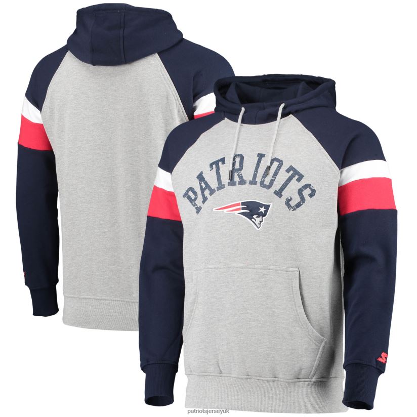 Starter Heathered Gray/Navy Home Run Raglan Pullover Hoodie Men Patriots Jersey Clothing 6B6H8J805