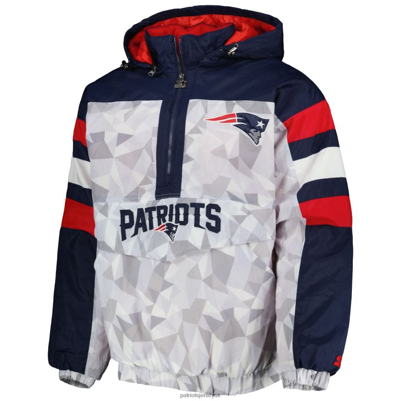 Starter White/Navy Thursday Night Gridiron Raglan Half-Zip Hooded Jacket Men Patriots Jersey Clothing 6B6H8J490