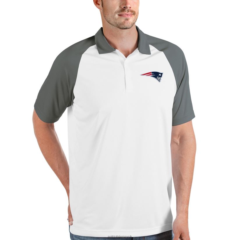 Antigua White/Steel Nova Polo Men Patriots Jersey Clothing 6B6H8J1494