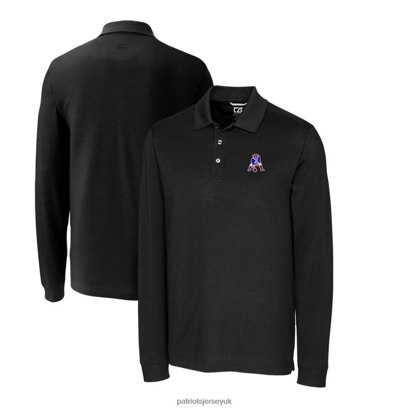 Cutter & Buck Black Advantage Tri-Blend Pique Long Sleeve Throwback Polo Men Patriots Jersey Clothing 6B6H8J1529