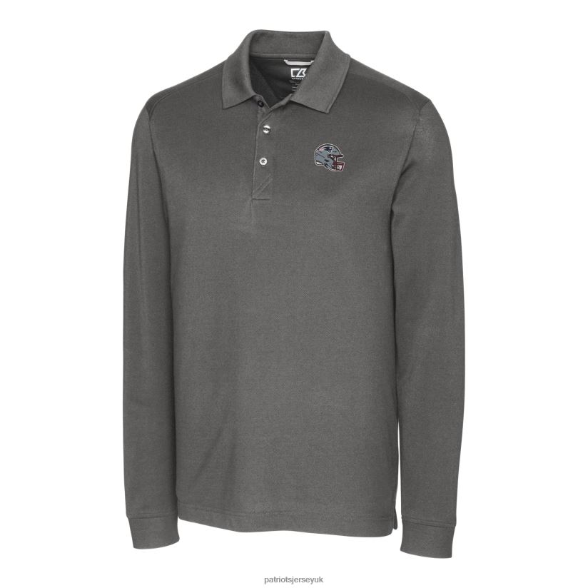 Cutter & Buck Gray Helmet Advantage Tri-Blend Pique Long Sleeve Polo Men Patriots Jersey Clothing 6B6H8J1303