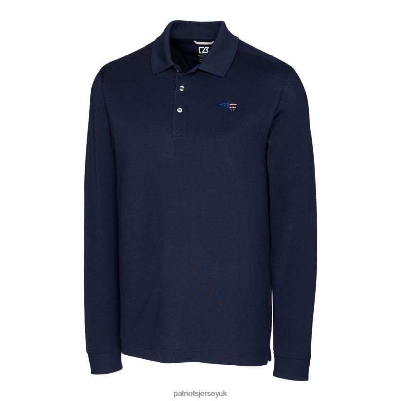 Cutter & Buck Navy Advantage Pique Long Sleeve Polo Men Patriots Jersey Clothing 6B6H8J1568