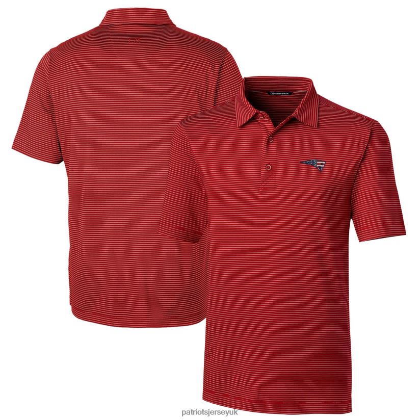 Cutter & Buck Red Americana Team Logo Forge Pencil Stripe Polo Men Patriots Jersey Clothing 6B6H8J1399