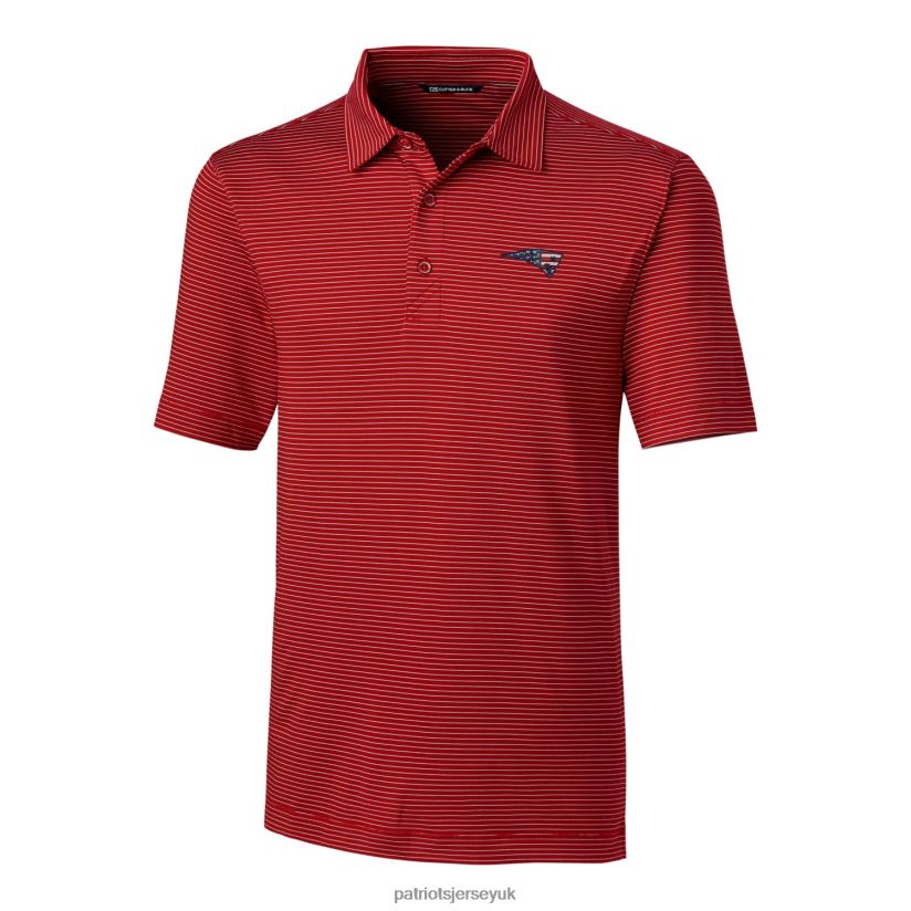 Cutter & Buck Red Americana Team Logo Forge Pencil Stripe Polo Men Patriots Jersey Clothing 6B6H8J1399
