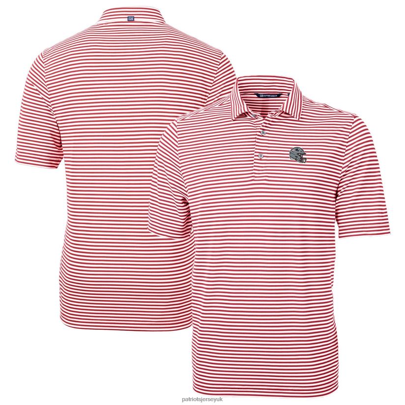 Cutter & Buck Red Helmet Virtue Eco Pique Stripe Recycled Polo Men Patriots Jersey Clothing 6B6H8J1312