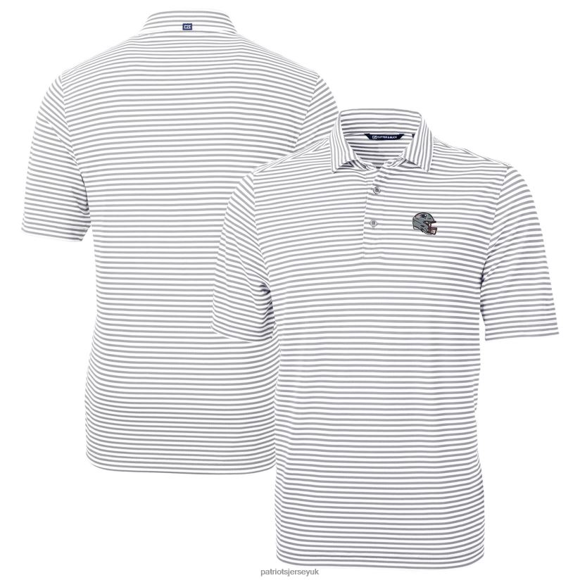 Cutter & Buck Silver Helmet Virtue Eco Pique Stripe Recycled Polo Men Patriots Jersey Clothing 6B6H8J1310
